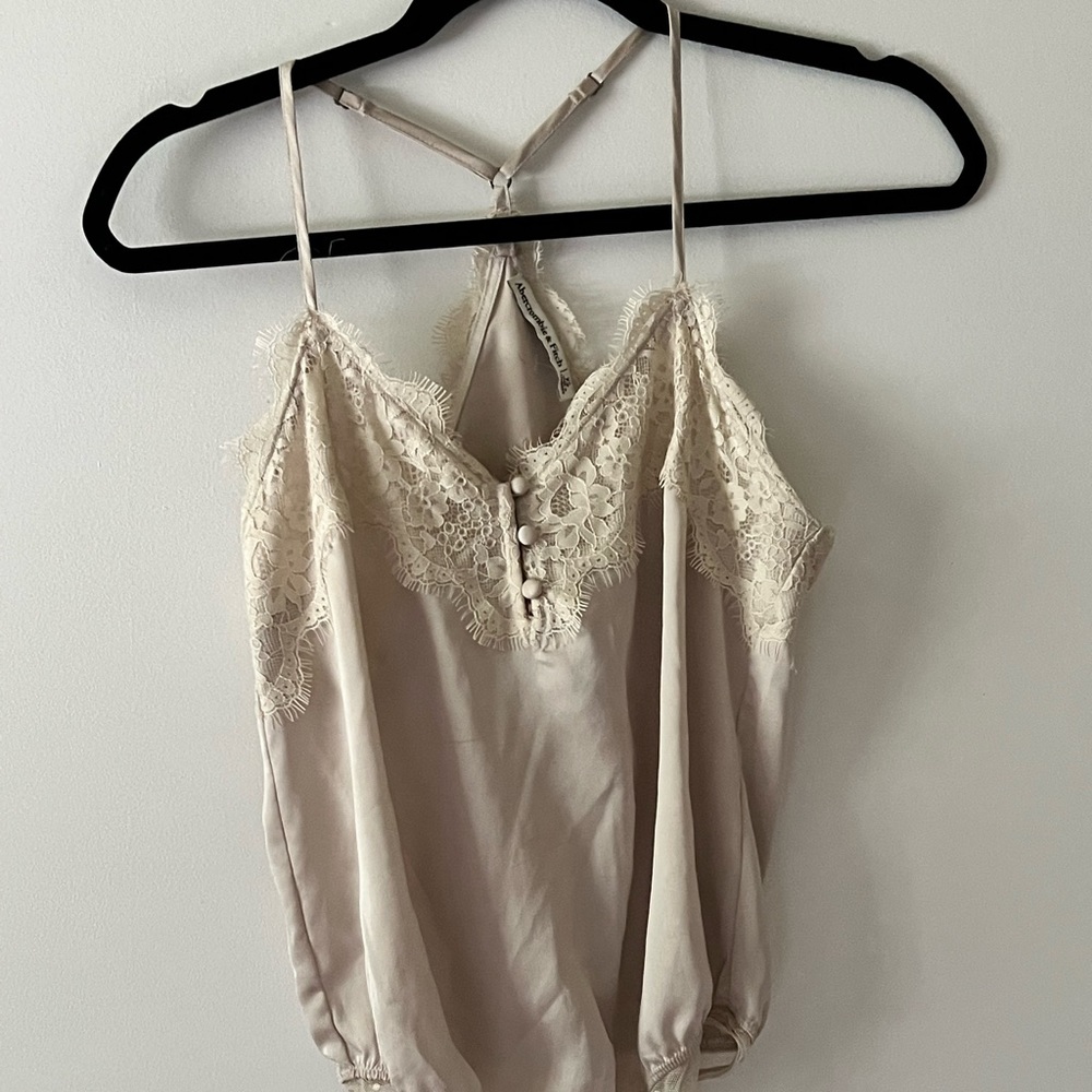 Abercrombie cream color satin bodysuit XS